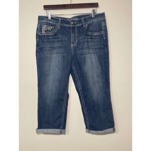 Love Indigo Premium  Western Biker Embellished Wing Capri Jeans Blue Size 14